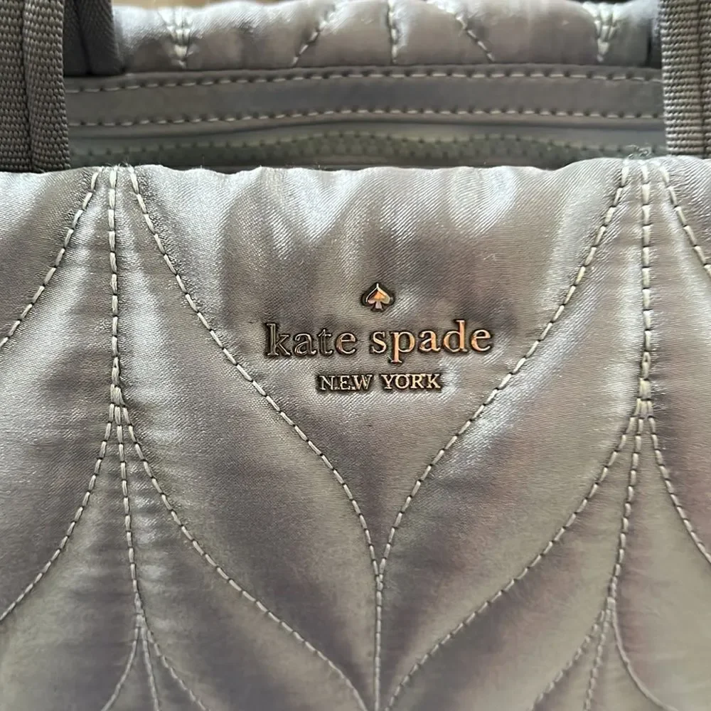 Kate Spade Briar Lane? Silver Quilted Sateen Handbag EUC